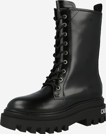 Calvin Klein Jeans - Botines con cordones en negro: frente