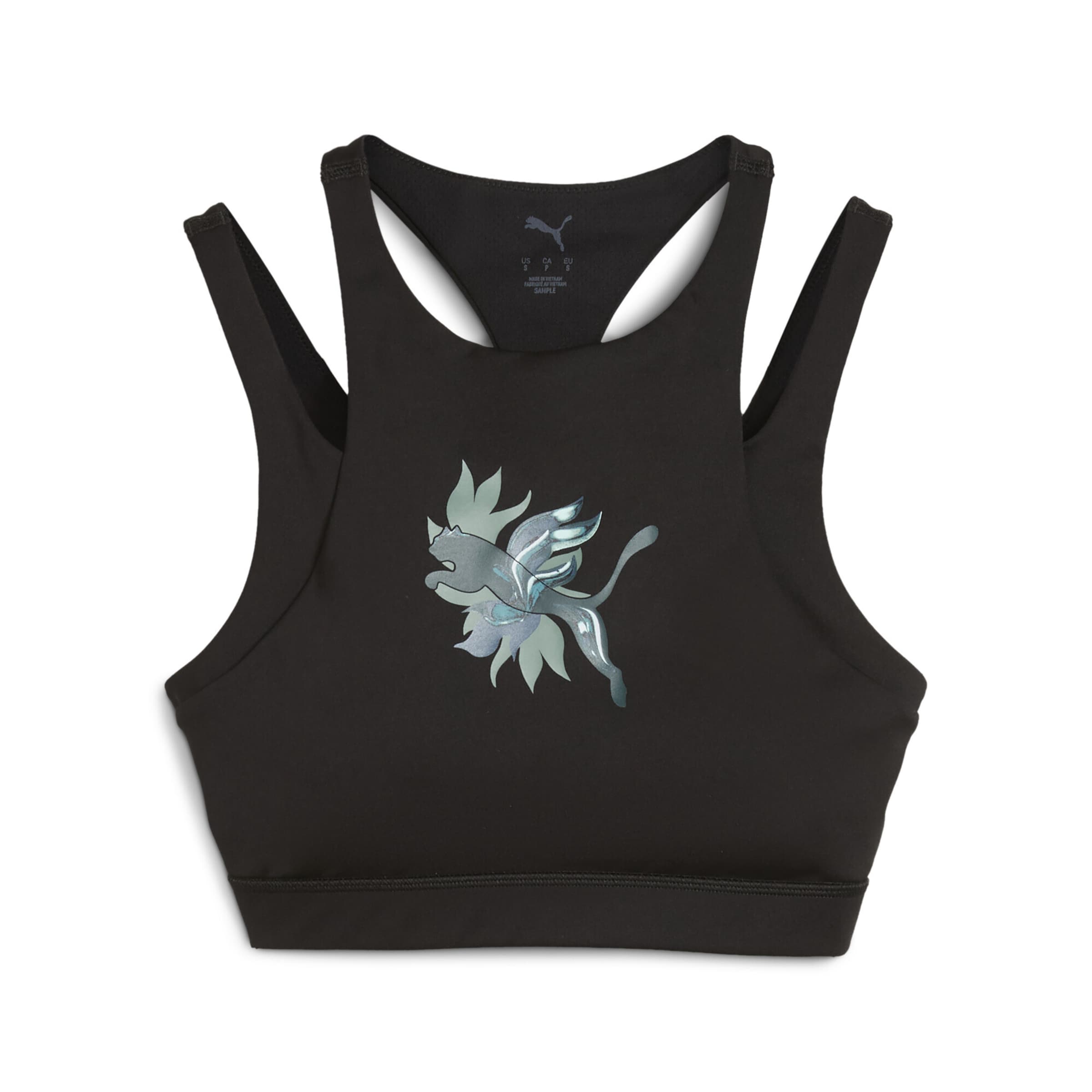 PUMA Bustier Sport bh 'Green Terrains' in Zwart: voorkant