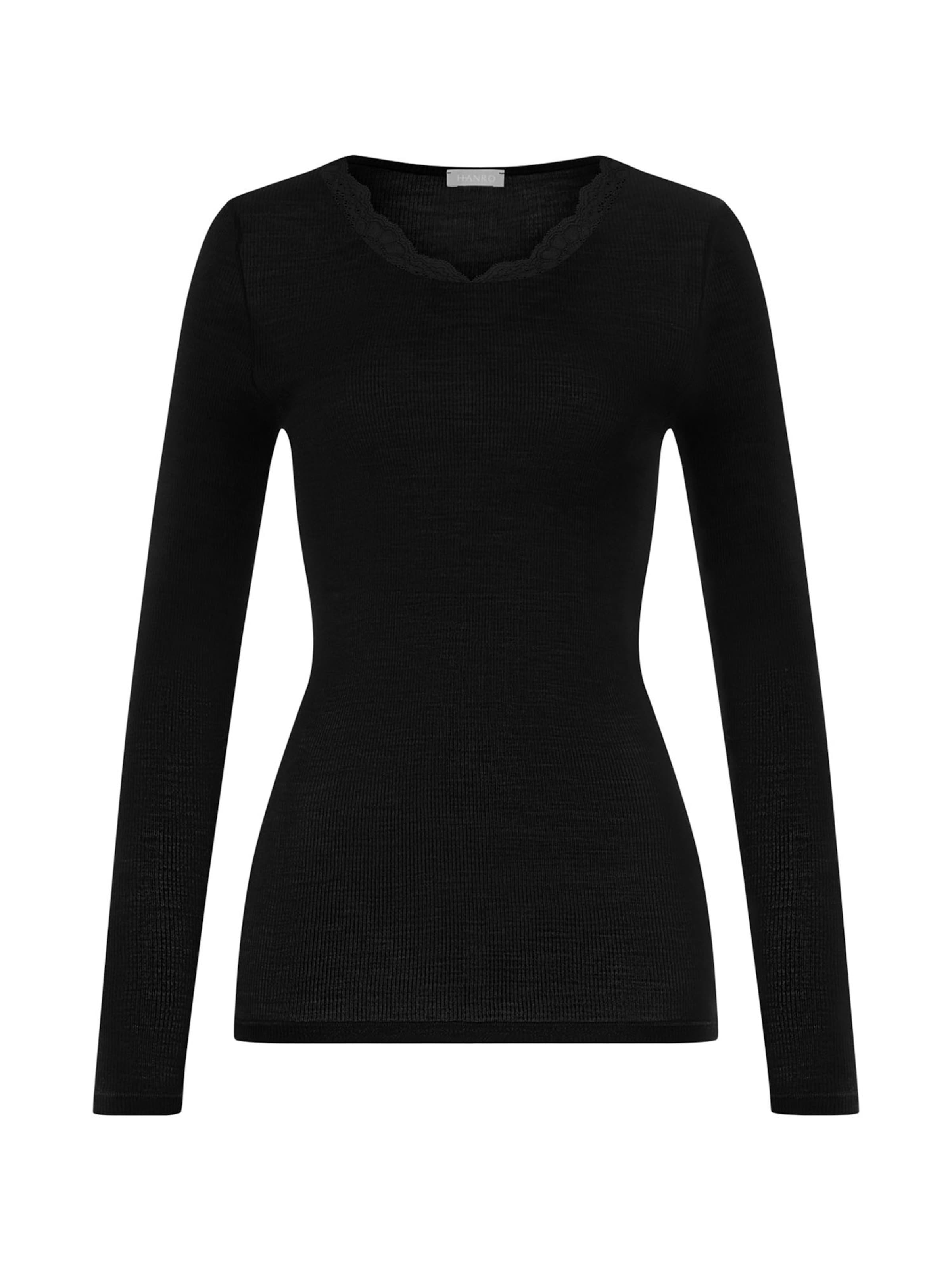 Hanro Shirt ' Woolen Lace ' in Zwart: voorkant