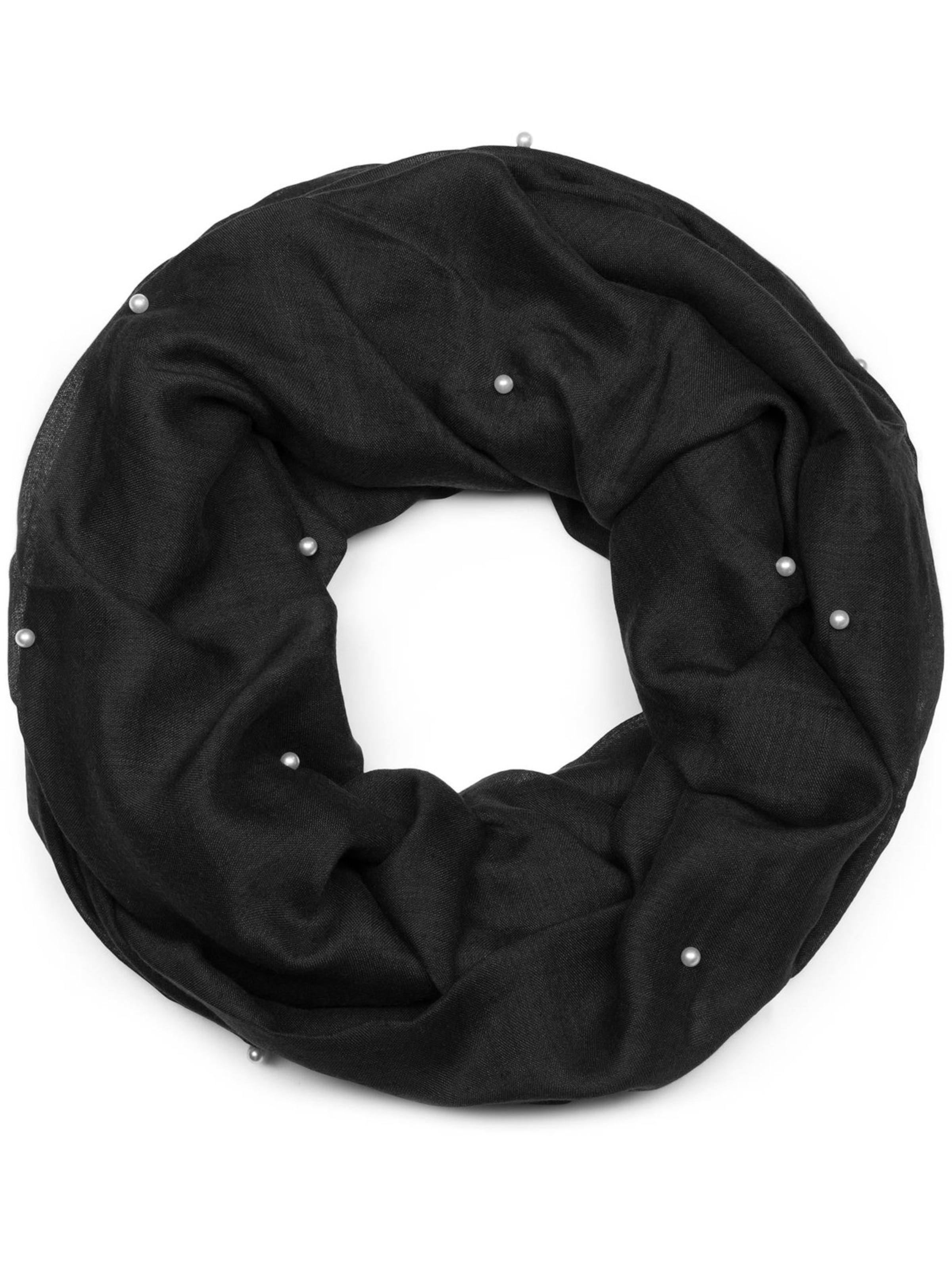 styleBREAKER Schlauchschal 'Loop Schal mit Perlen Applikation'‌‌‌ in Schwarz: Vorderseite