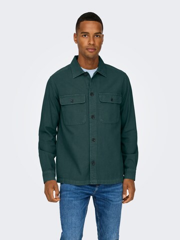 Only & Sons Comfort fit Overhemd 'ONSOLIVER' in Groen: voorkant