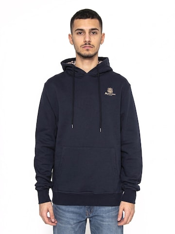 Aquascutum Sweatshirt 'Small Logo Hoodie Fleece -- Men's Navy Hoodie' in Blue: front