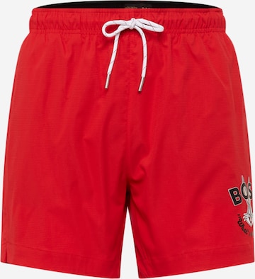 BOSS Black - Calções de banho 'FLO' em vermelho: frente