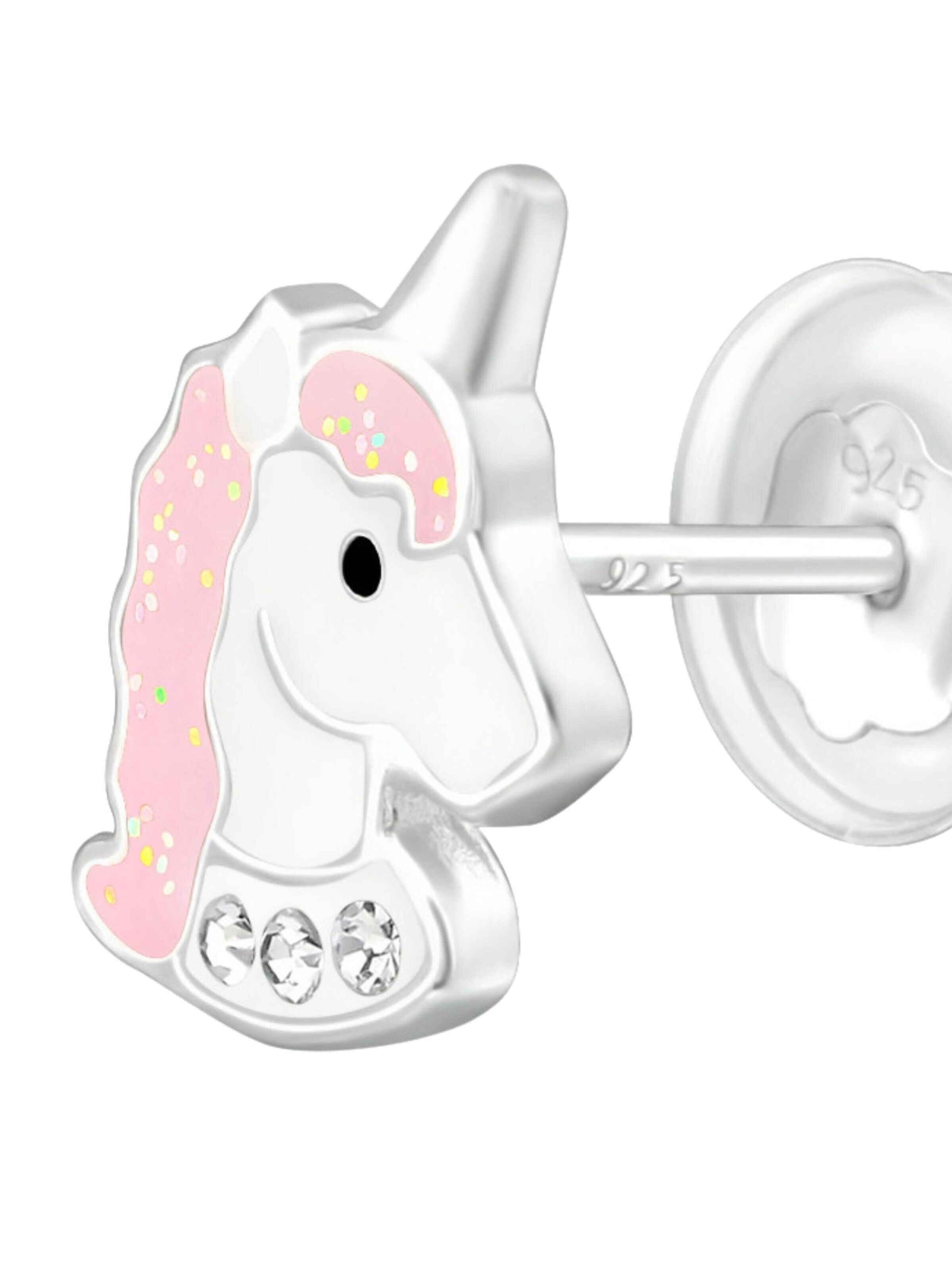 Boucles d'oreilles 'Premium Kinder-Ohrstecker Einhorn aus Sterling Silber mit Kristall und Epoxidharz' Maxte en rose