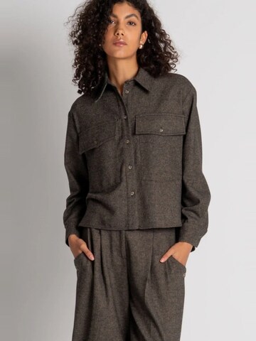 Fracomina Blus 'Oversized Tweed Shirt with Wool' i brun