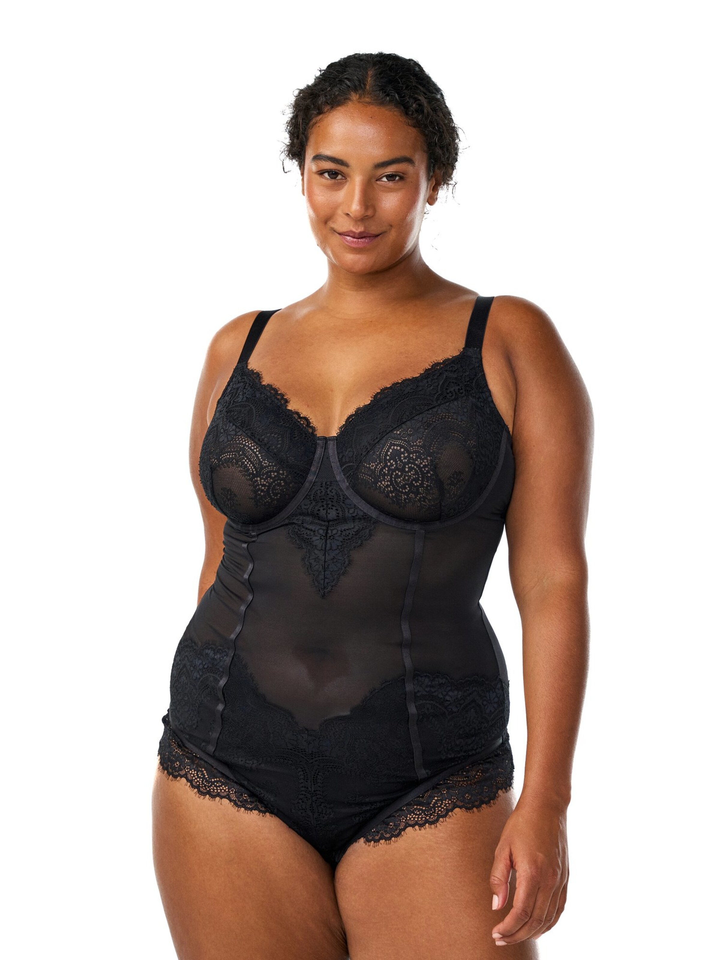 Devoted by Zizzi Bodysuit 'Lelsa' in Black: front
