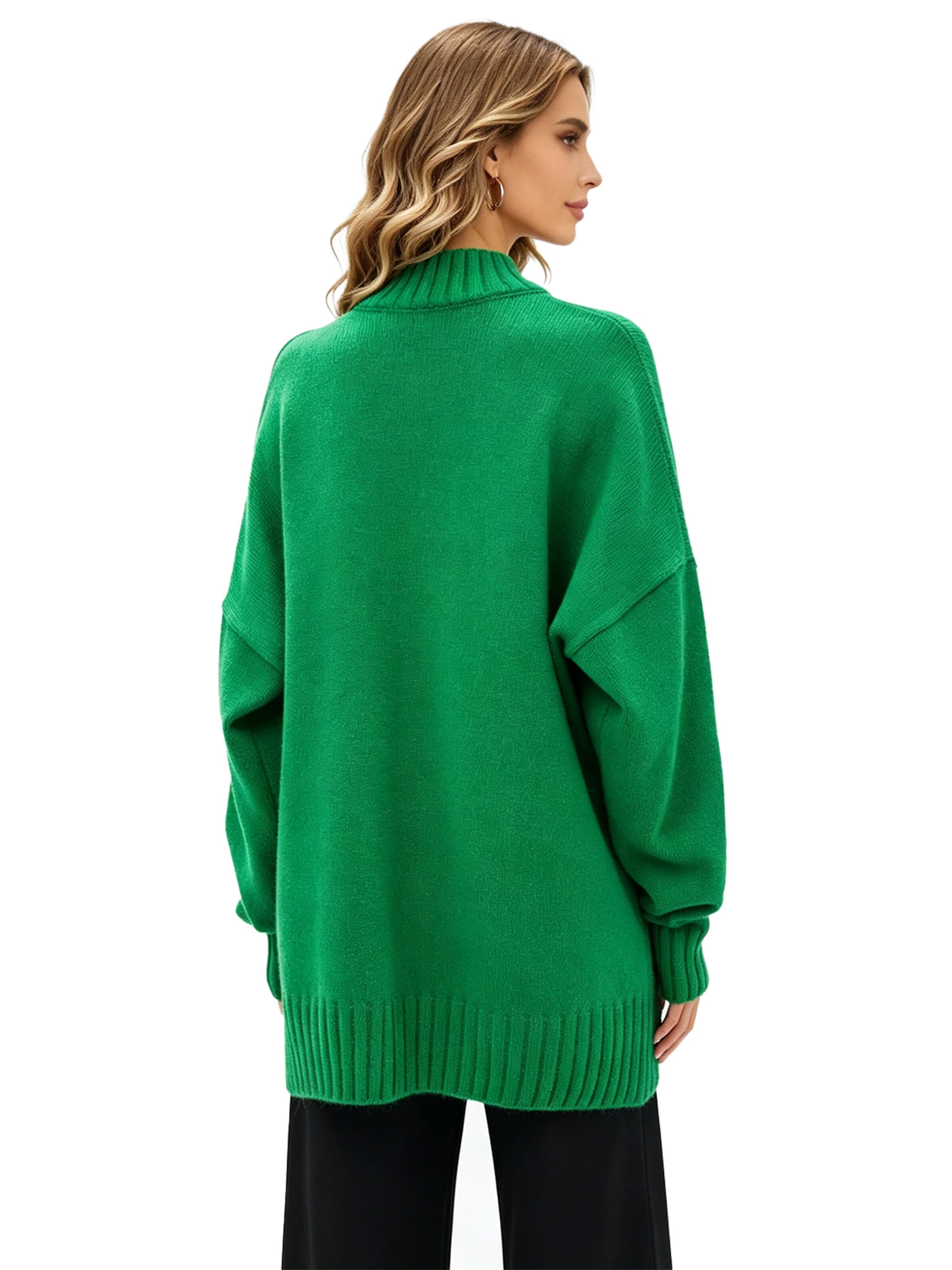 KoJooin Sweter 'Damen Halbhoher Rollkragenpullover – Lockerer, Gestrickter Pullover mit Rippstruktur für Freizeit' w kolorze zielony