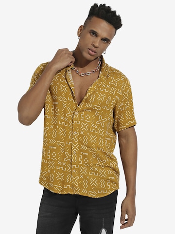 Campus Sutra Comfort fit Button Up Shirt ' Everett ' in Yellow: front