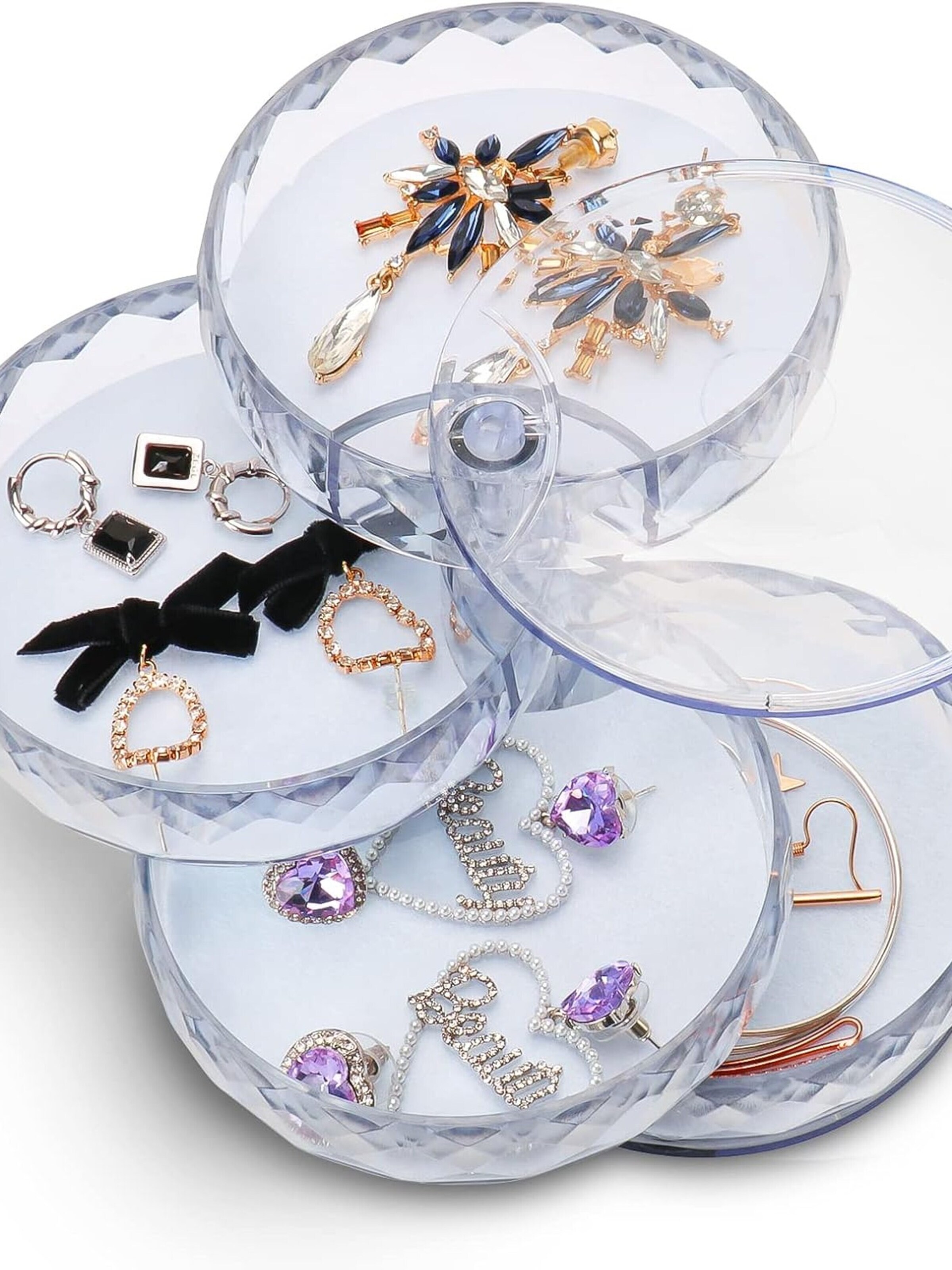 Boîte à bijoux 'Rotating Round Jewelry Organizer with 4 Compartments - Transparent' UNIQ Beauty en transparent : devant