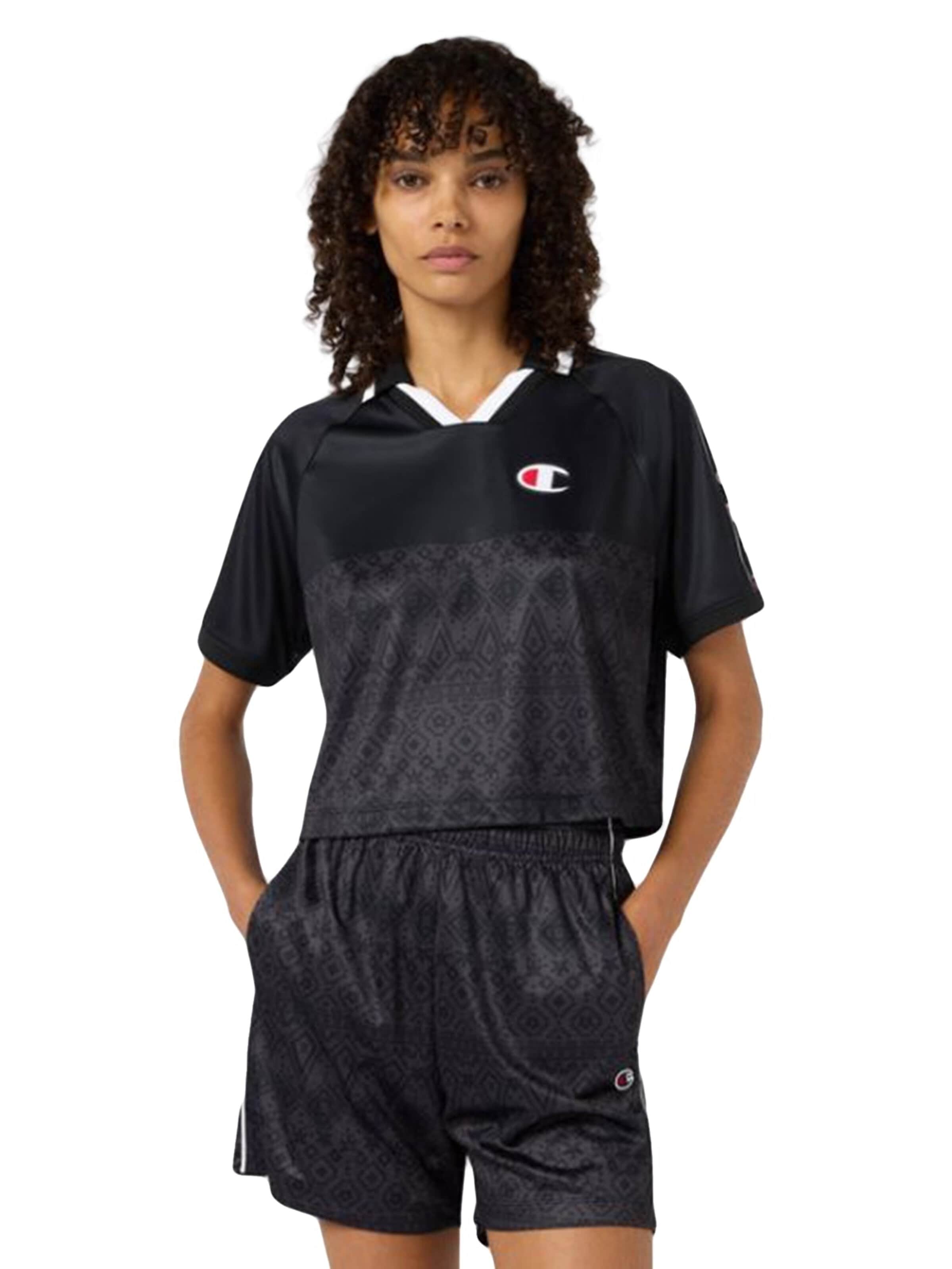 Maglietta 'BICOLOUR V-NECK T-SHIRT BLACK' di Champion in nero: frontale