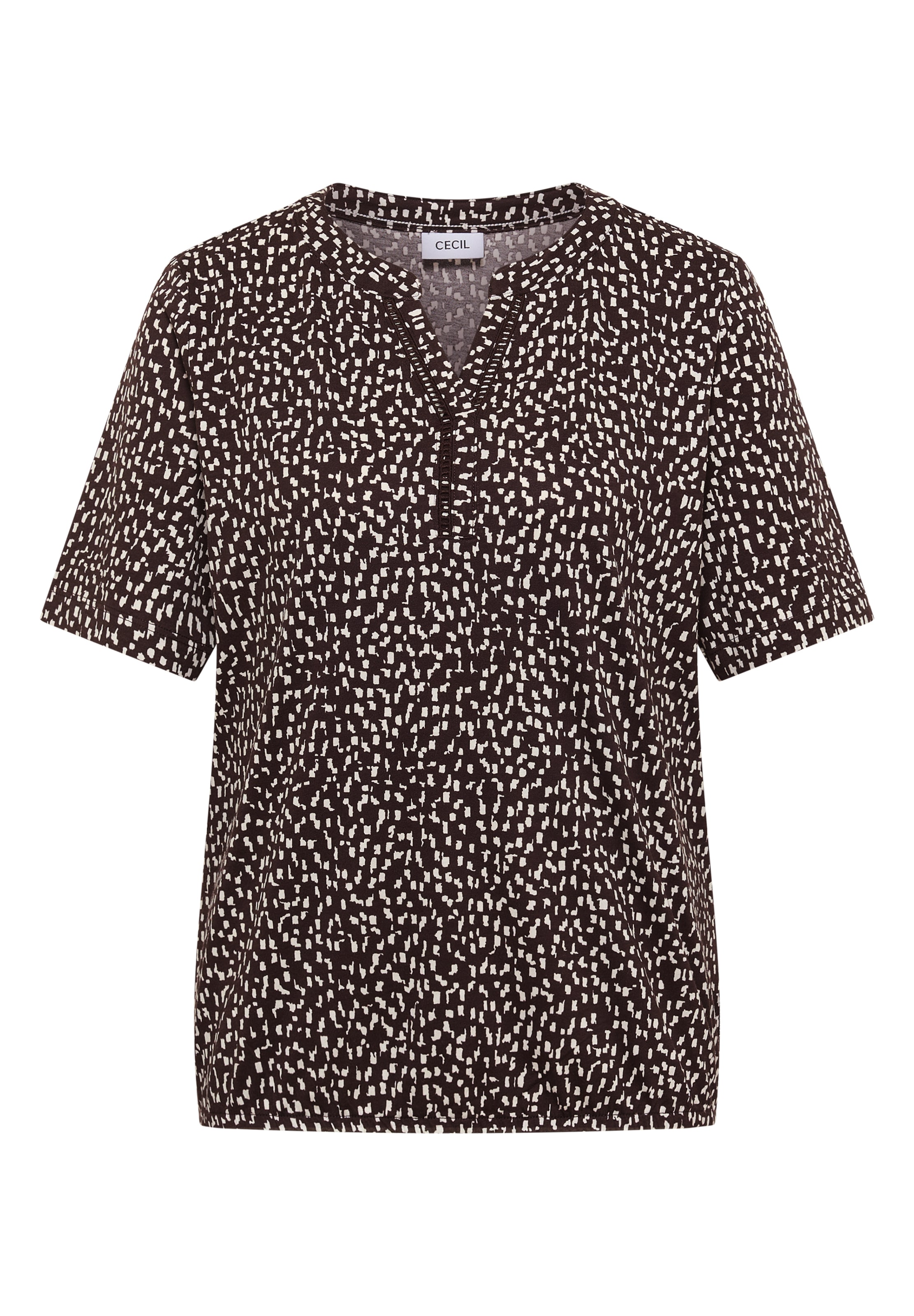 CECIL T-Shirt mit Split Neck und Print in Braun: Vorderseite
