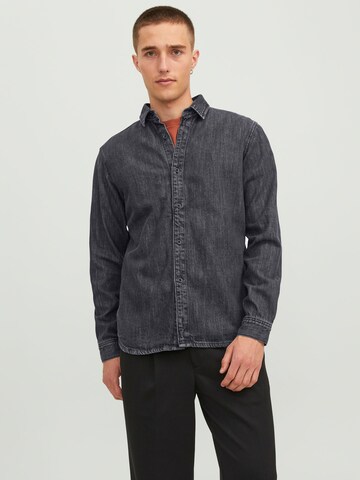 JACK & JONES Regular fit Button Up Shirt in Black: front