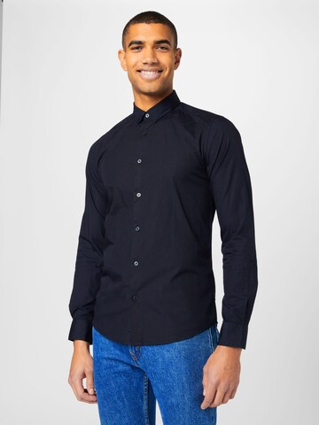 Only & Sons Slim fit Button Up Shirt 'Poplin' in Black: front