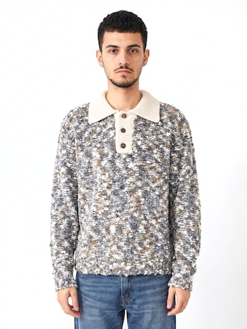 Obey Pullover 'Reuben Sweater Polo Grey / Multi -- Men's Long Sleeve Polo Grey / Multicolor Men' i grå: forside
