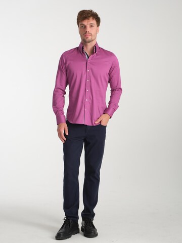 Slim fit Camicia business 'Roma Satin Man Shirt Green' di 7Camicie in lilla