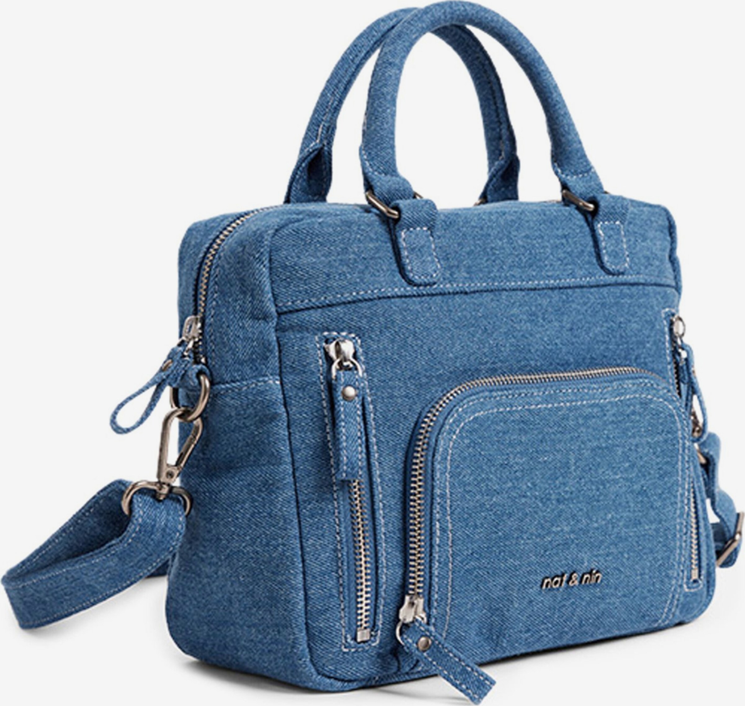 Sac Nat & Nin - Cuir Bleu Et Argent - Taille Petit - Style Bandoulière - Occasion Bon état