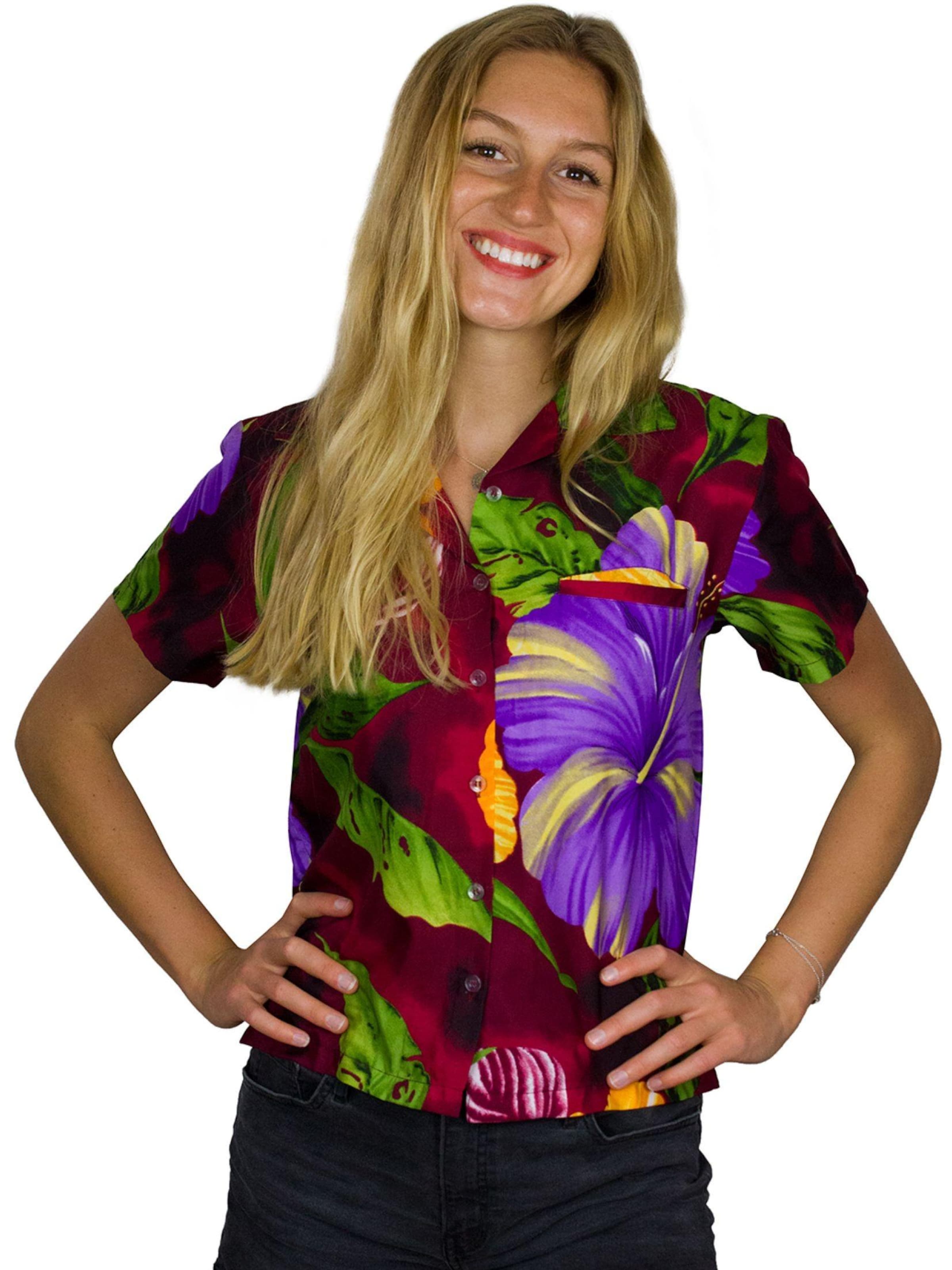 King Kameha Blouse 'Big Flower' in Red: front