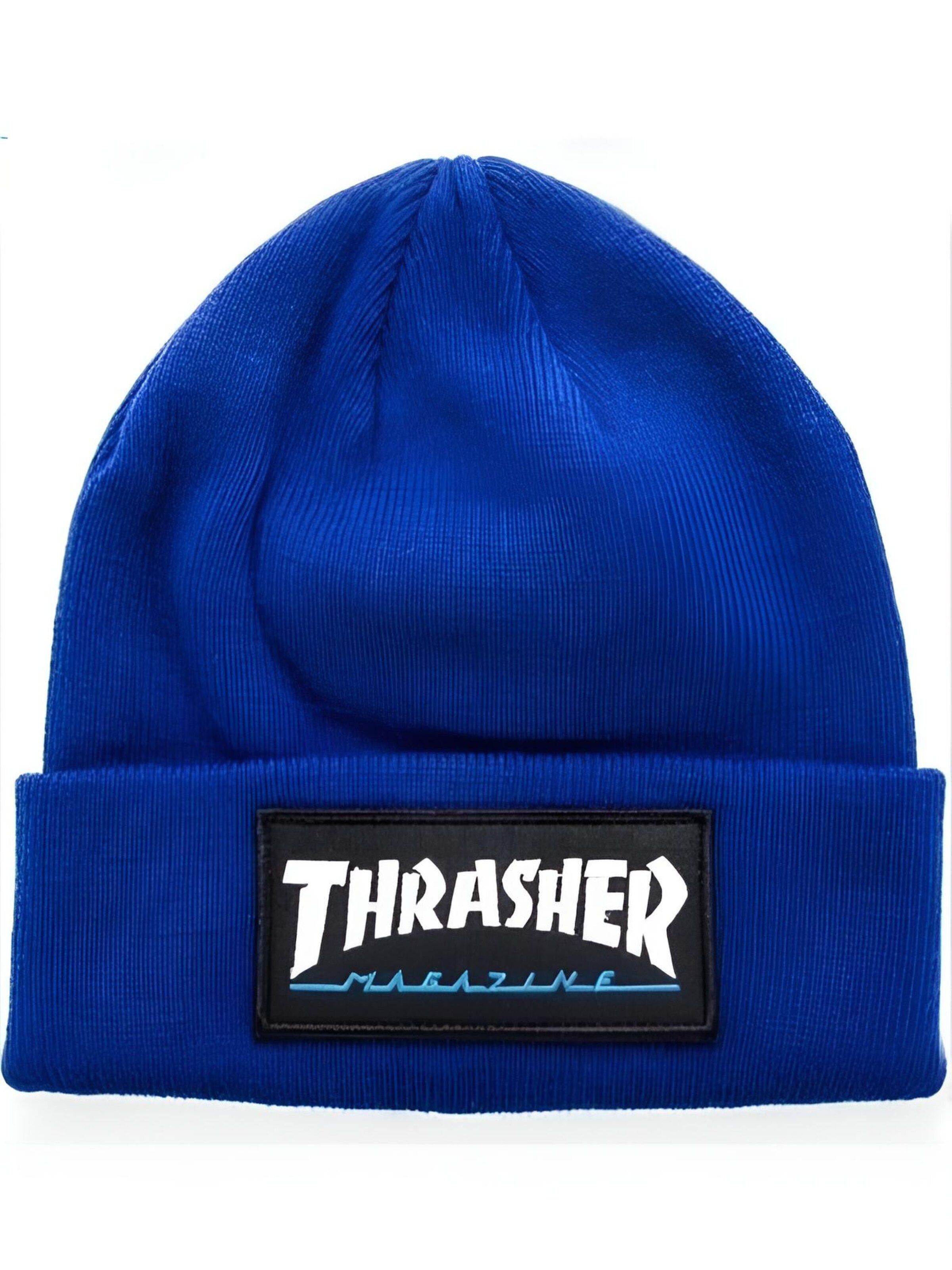 THRASHER Mütze 'LOGO PATCH BEANIE'‌‌‌‌‌‌‌‌‌‌ in Blau: Vorderseite