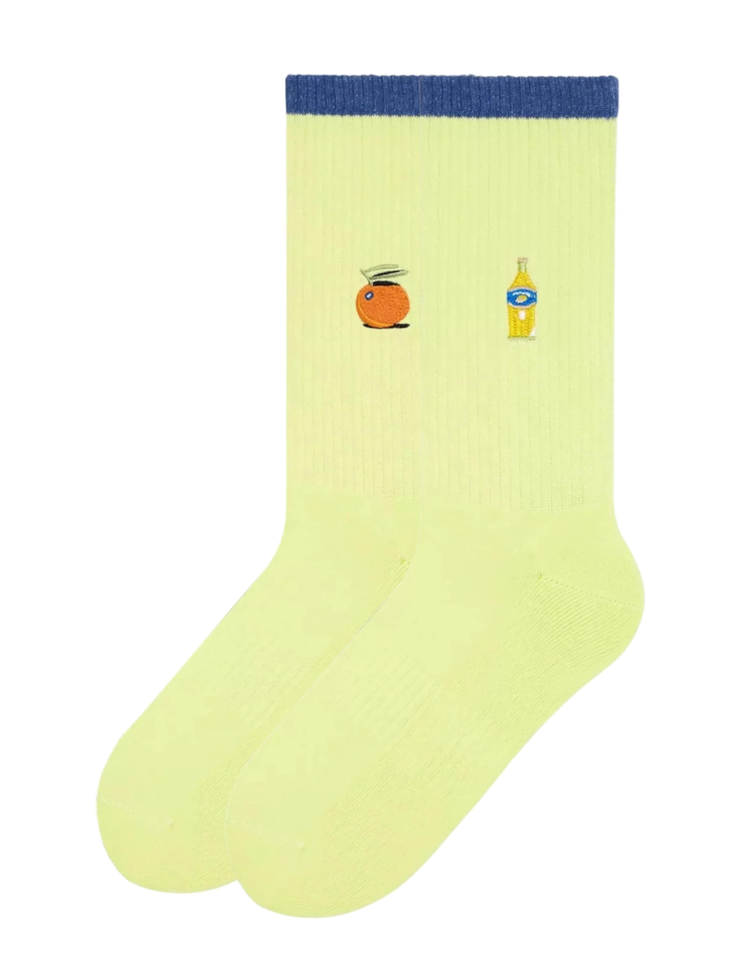 Von Jungfeld Socken 'Mix & Match Socken mit Stickmotiven'‌‌‌‌‌‌‌ in Gelb: Vorderseite