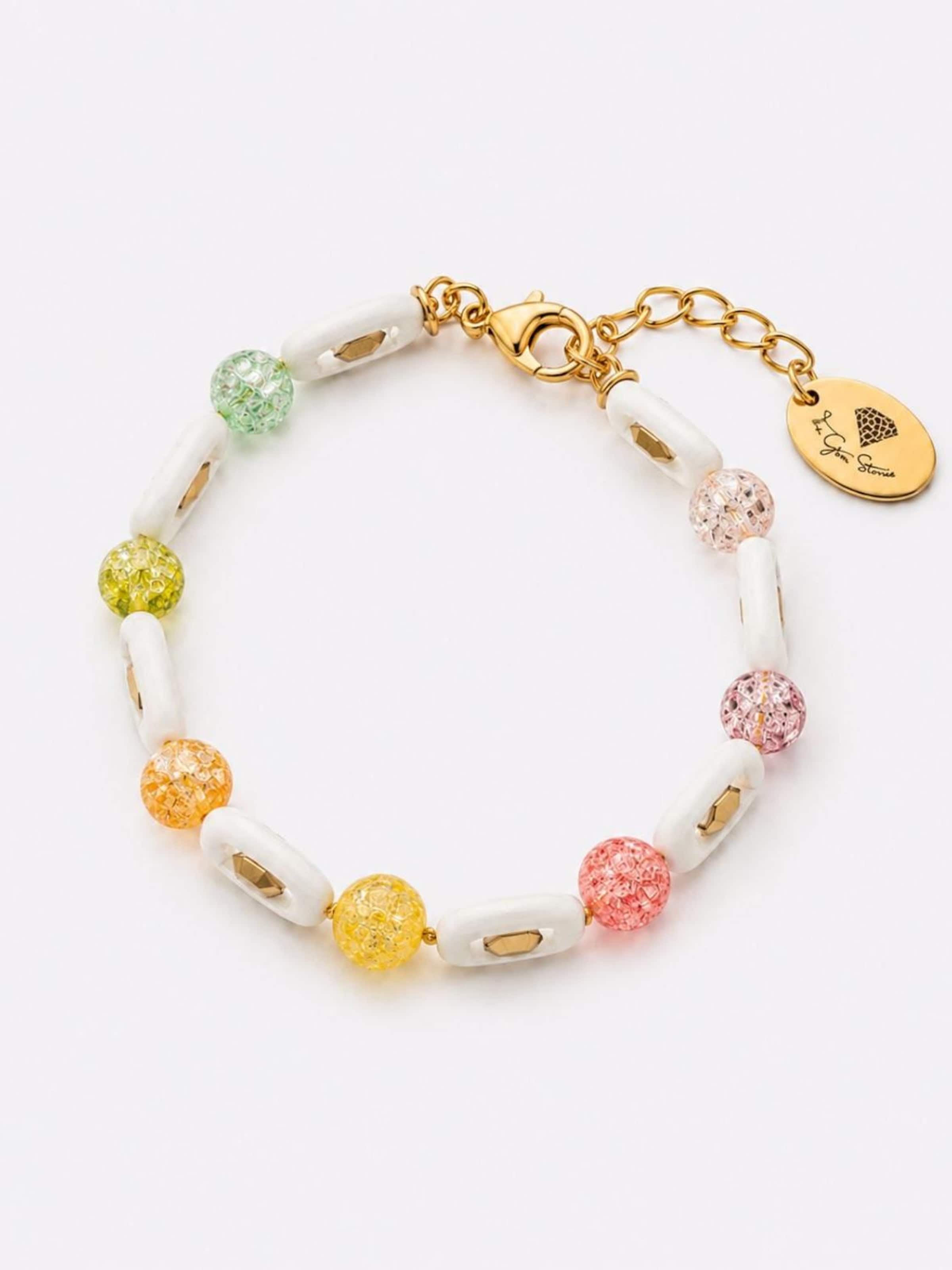 THE GEM STORIES JEWELRY Armband 'Colorful Crackle Crystals and Square Agate Bracelet' i blandade färger: framsida