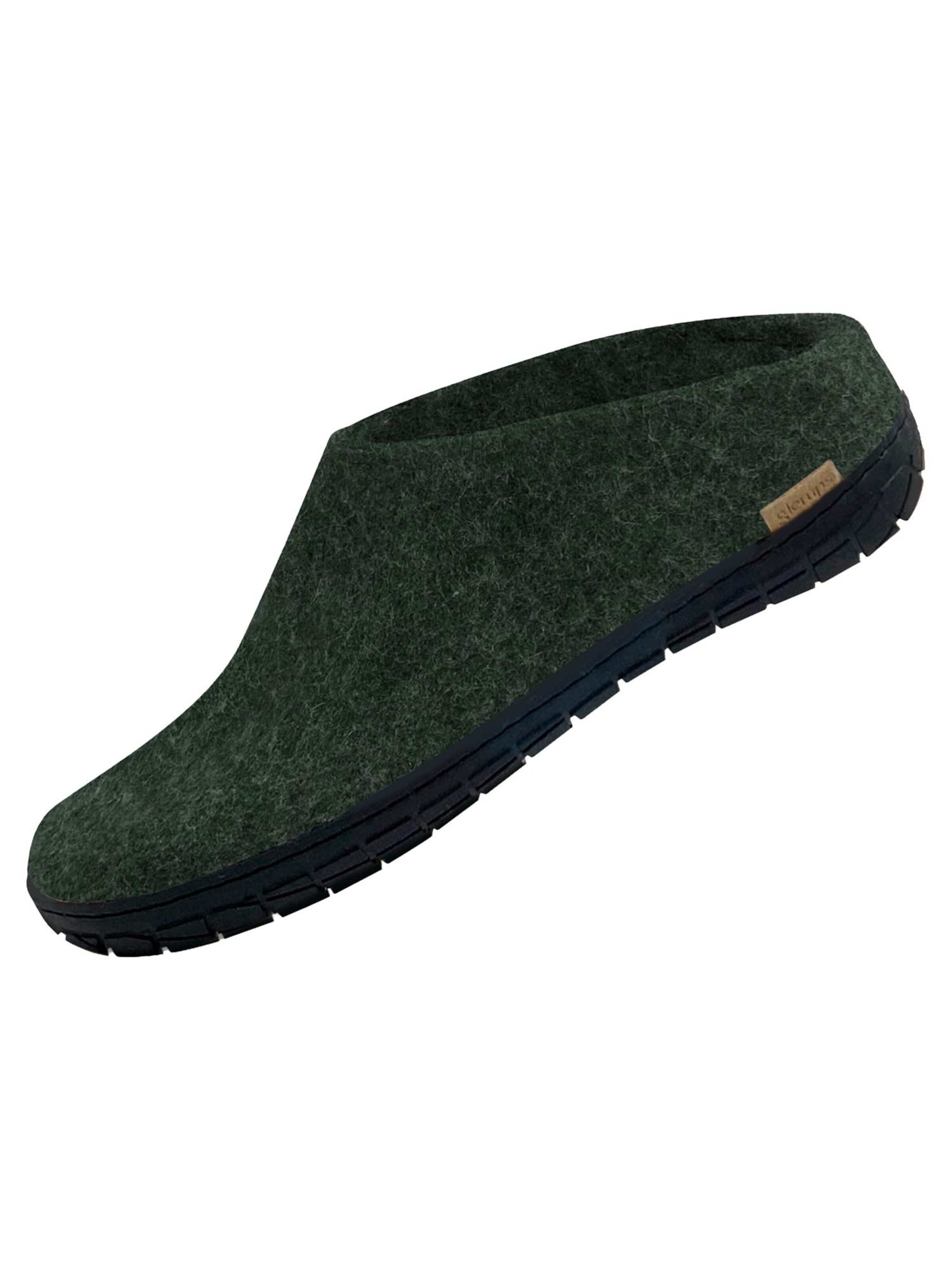 Glerups Slippers 'Black Rubber' in Green