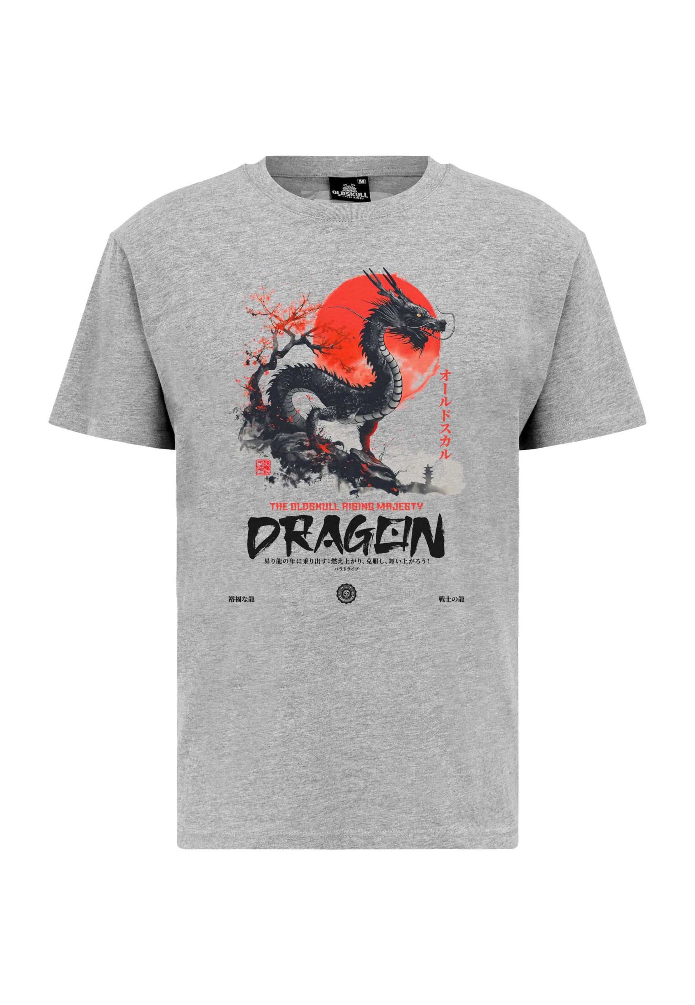 Oldskull Shirt 'ASIAN DRAGON SPIRIT' in Grijs: voorkant
