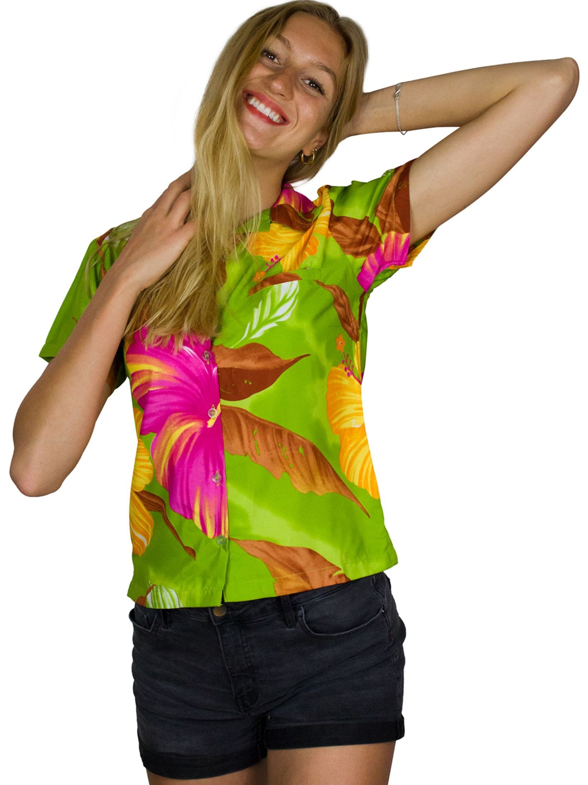 King Kameha Bluse 'Big Flower'‌‌‌‌‌‌‌ in Grün
