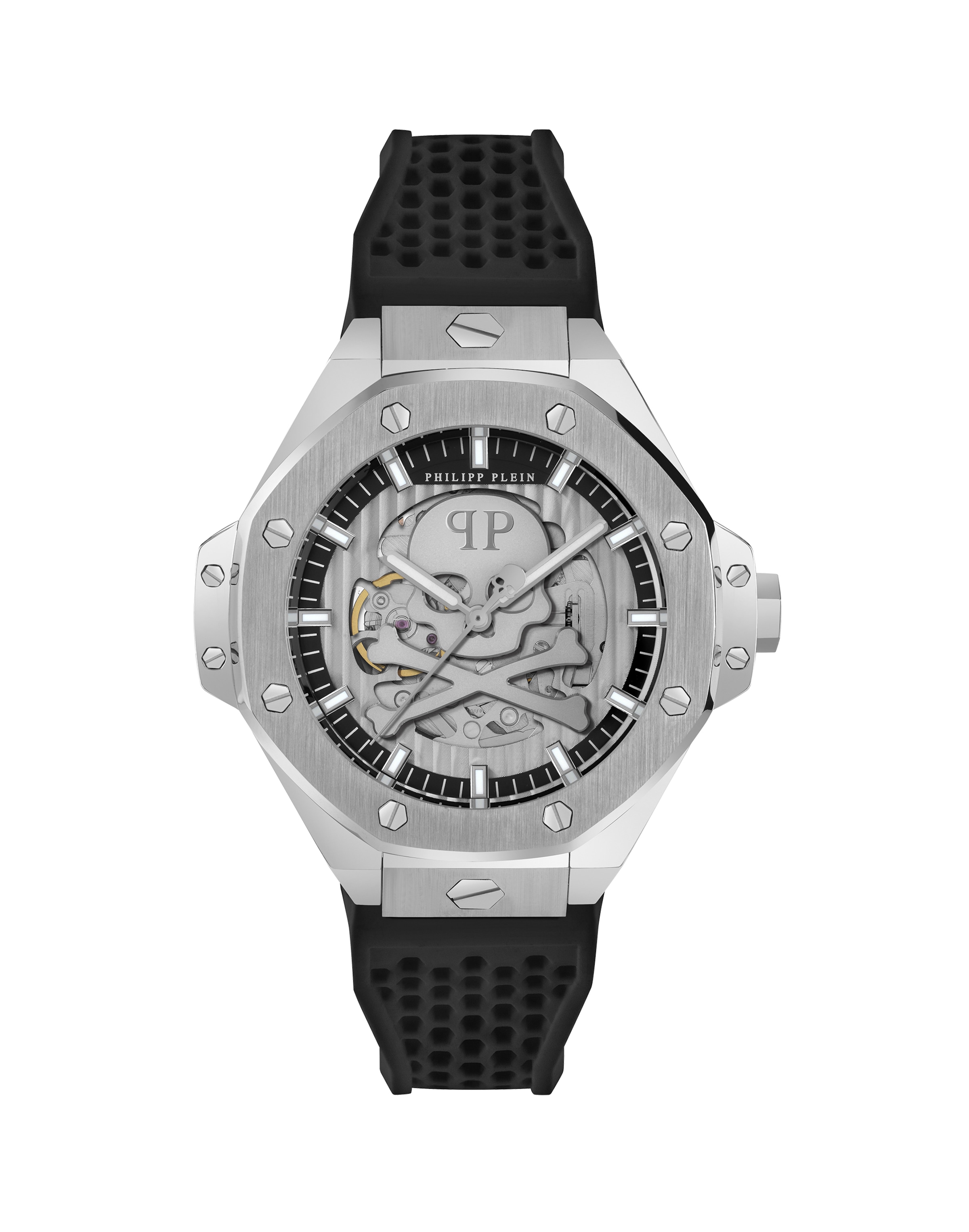 Montre à affichage analogique 'Skeleton Royal' Philipp Plein en argent : devant