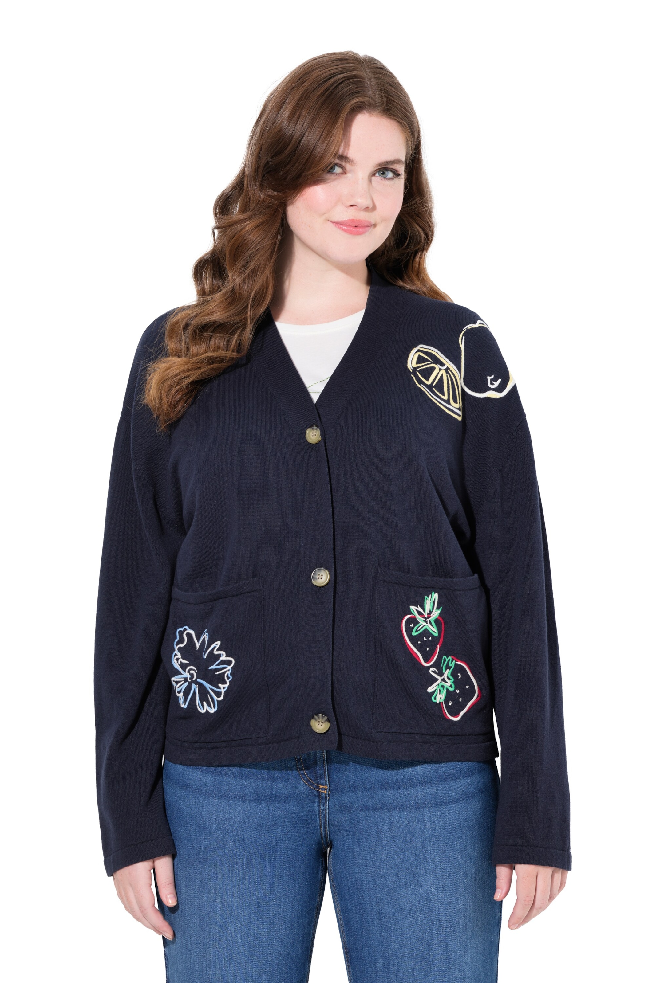 Ulla Popken Strickjacke in Blau: Vorderseite