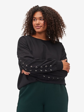 Zizzi Sweatshirt 'Laura' in Zwart: voorkant