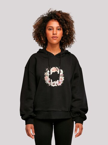 F4NT4STIC Sweatshirt 'Pink Floral Wreath - Decorative Spring Flower' in Black: front