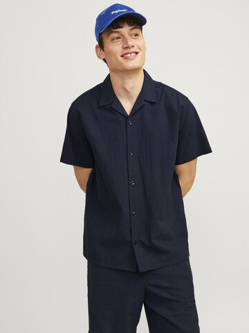 JACK & JONES Comfort fit Button Up Shirt 'JOREaster Palma' in Blue: front