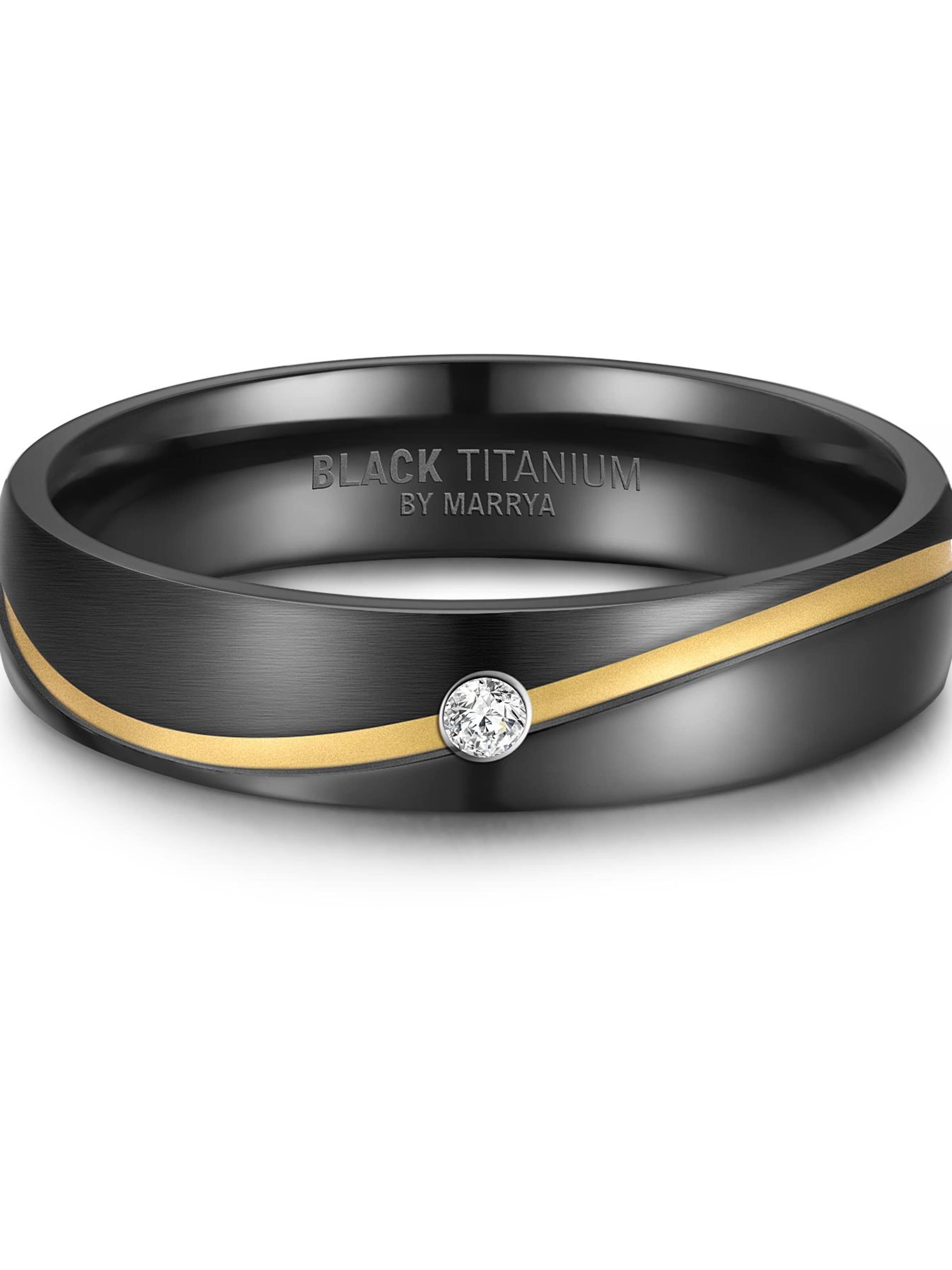 Anello 'MARRYA Ehering BT-01 aus Black Titanium – Schwarz, gelbgold plattiert' di MARRYA in nero