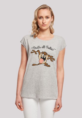 F4NT4STIC Shirt 'Looney Tunes Taz That's All Folks' in Grijs: voorkant