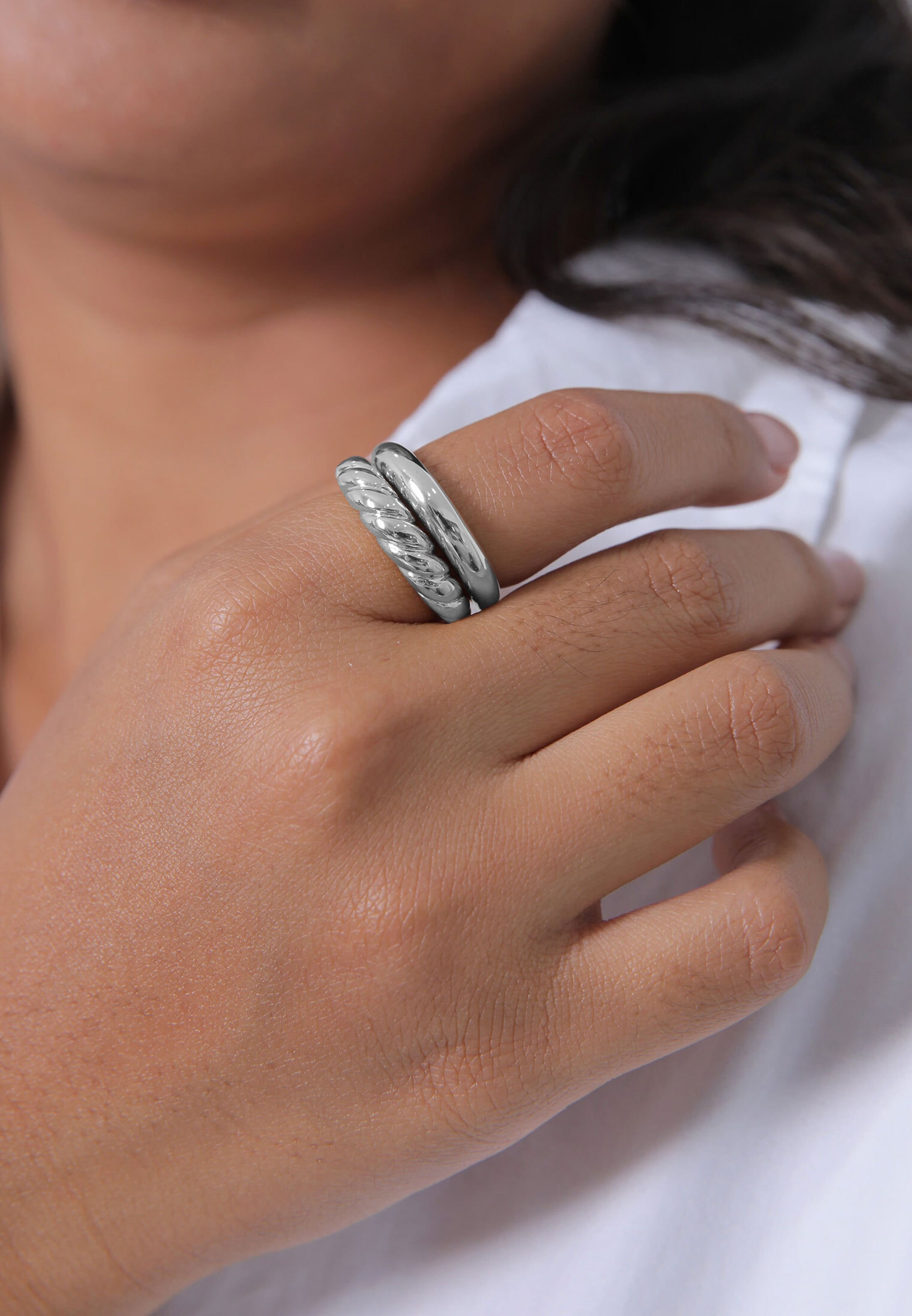 ELLI PREMIUM Ring-Set 'Twisted' in Silber: Vorderseite