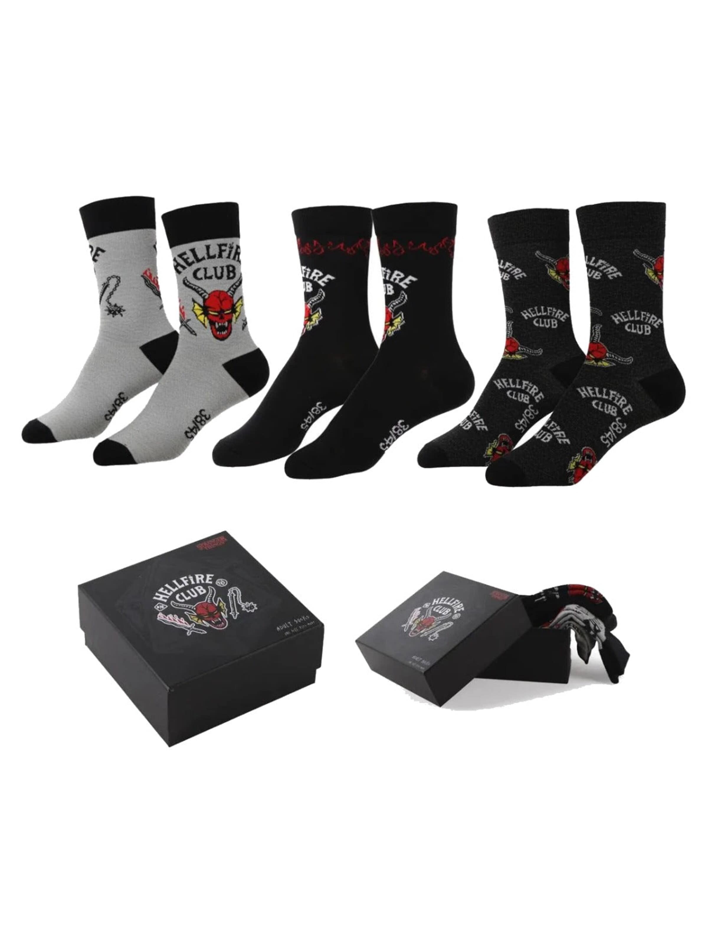 Stranger Things Socken 'Stranger Things Hellfire Club Sokken 3-Pack Maat 38-45'‌‌‌‌‌‌‌‌ in Schwarz: Vorderseite