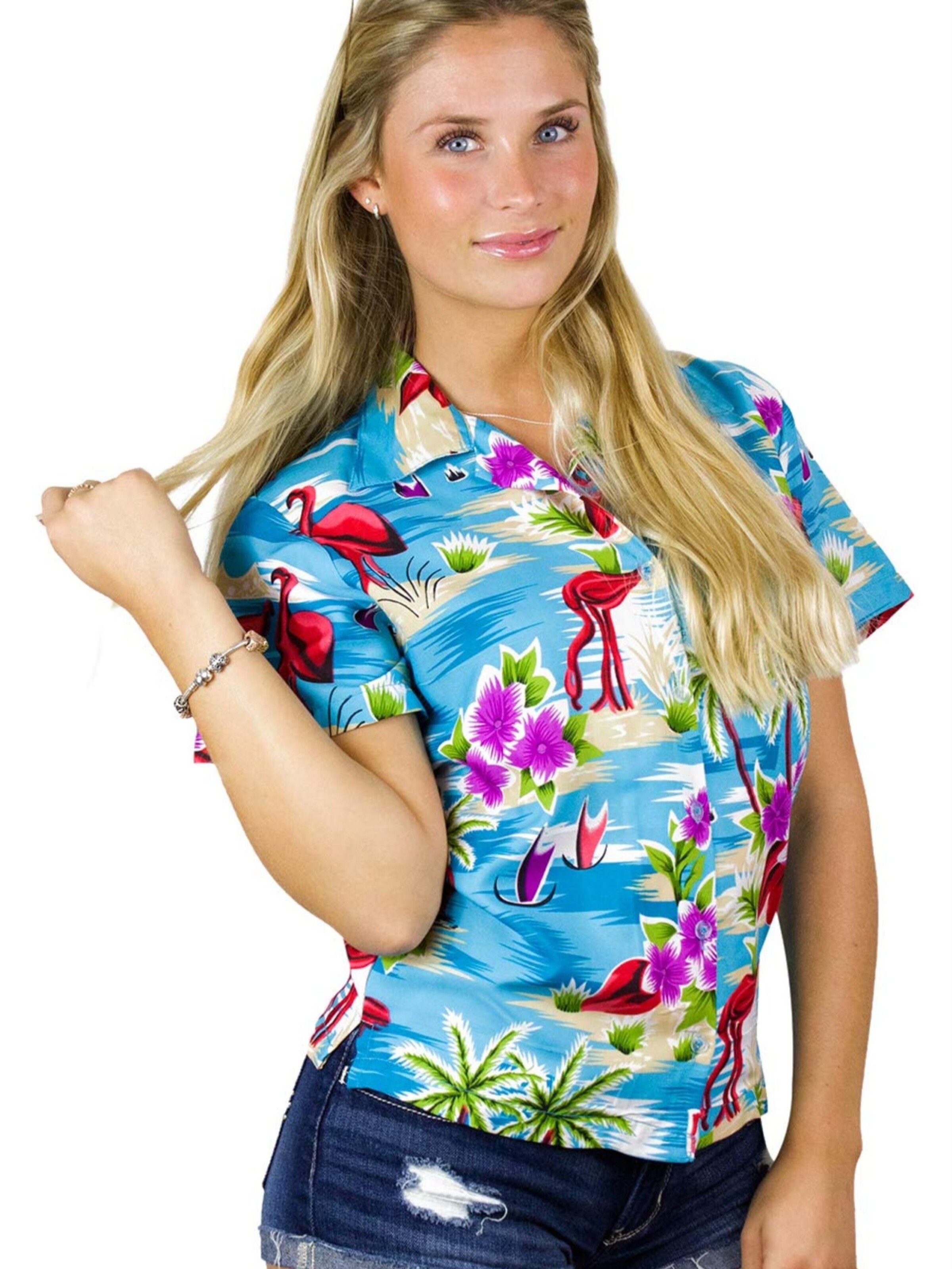 Camicia da donna 'Flamingos' di King Kameha in blu