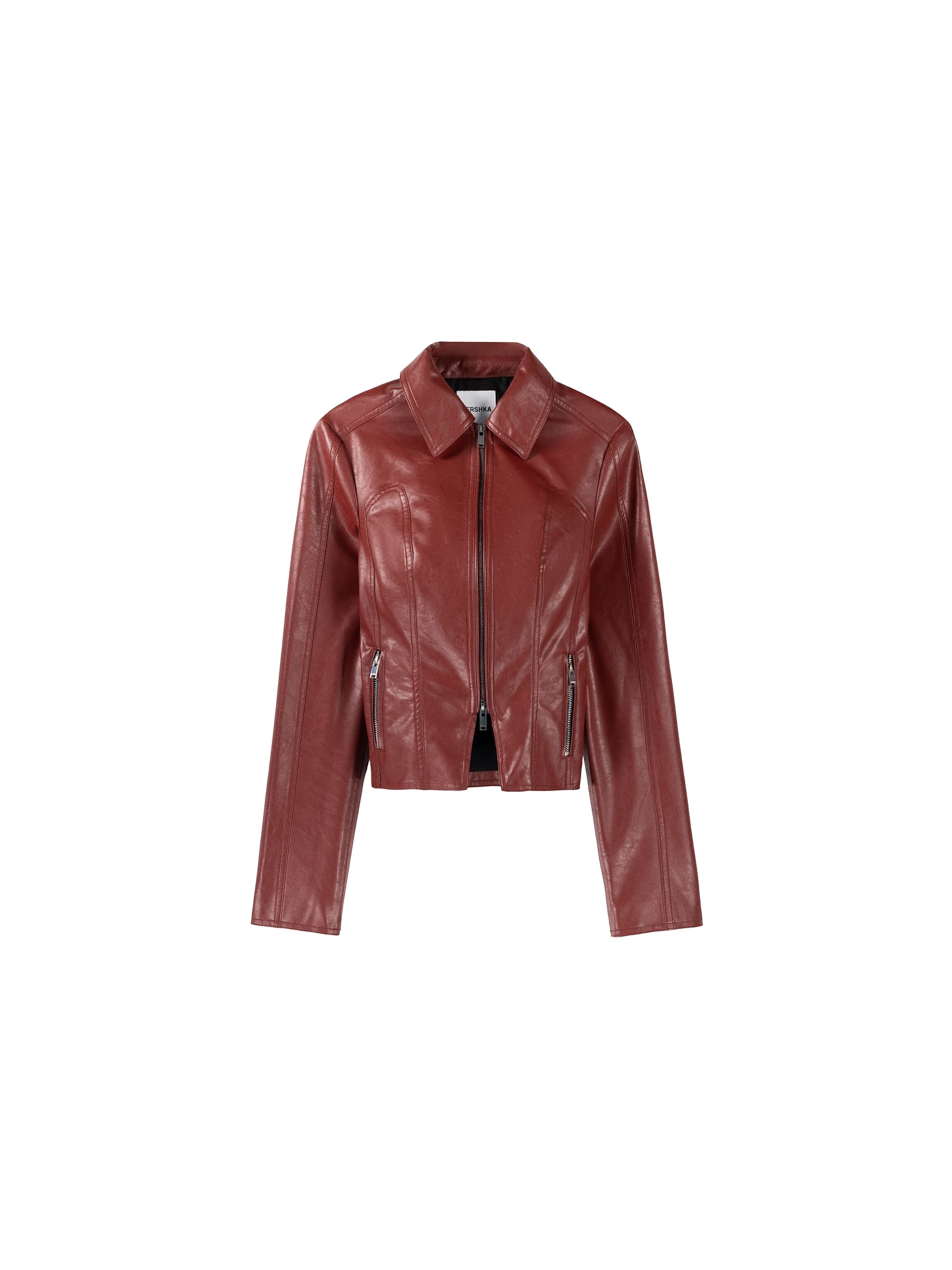 Bershka red leather jacket discount
