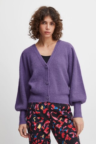 ICHI Knit Cardigan in Purple: front