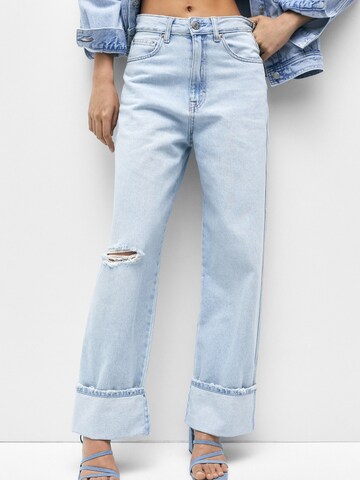 Pull&Bear Wide leg Jeans in Blauw: voorkant