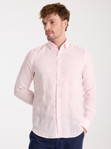 Slim fit Camicia business 'Leonardo Linen Man Shirt Pink' di 7Camicie in rosa