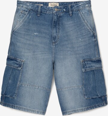 Pull&Bear Loosefit Cargojeans in Blauw: voorkant