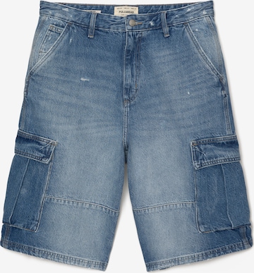 Pull&Bear Loosefit Cargojeans in Blauw: voorkant