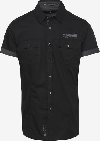 KOROSHI Slim fit Button Up Shirt in Black: front