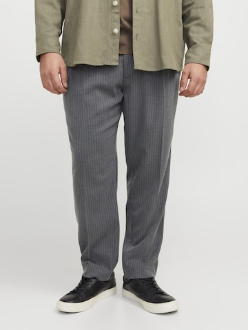 Jack & Jones Plus Regular Trousers with creases in Grey: front