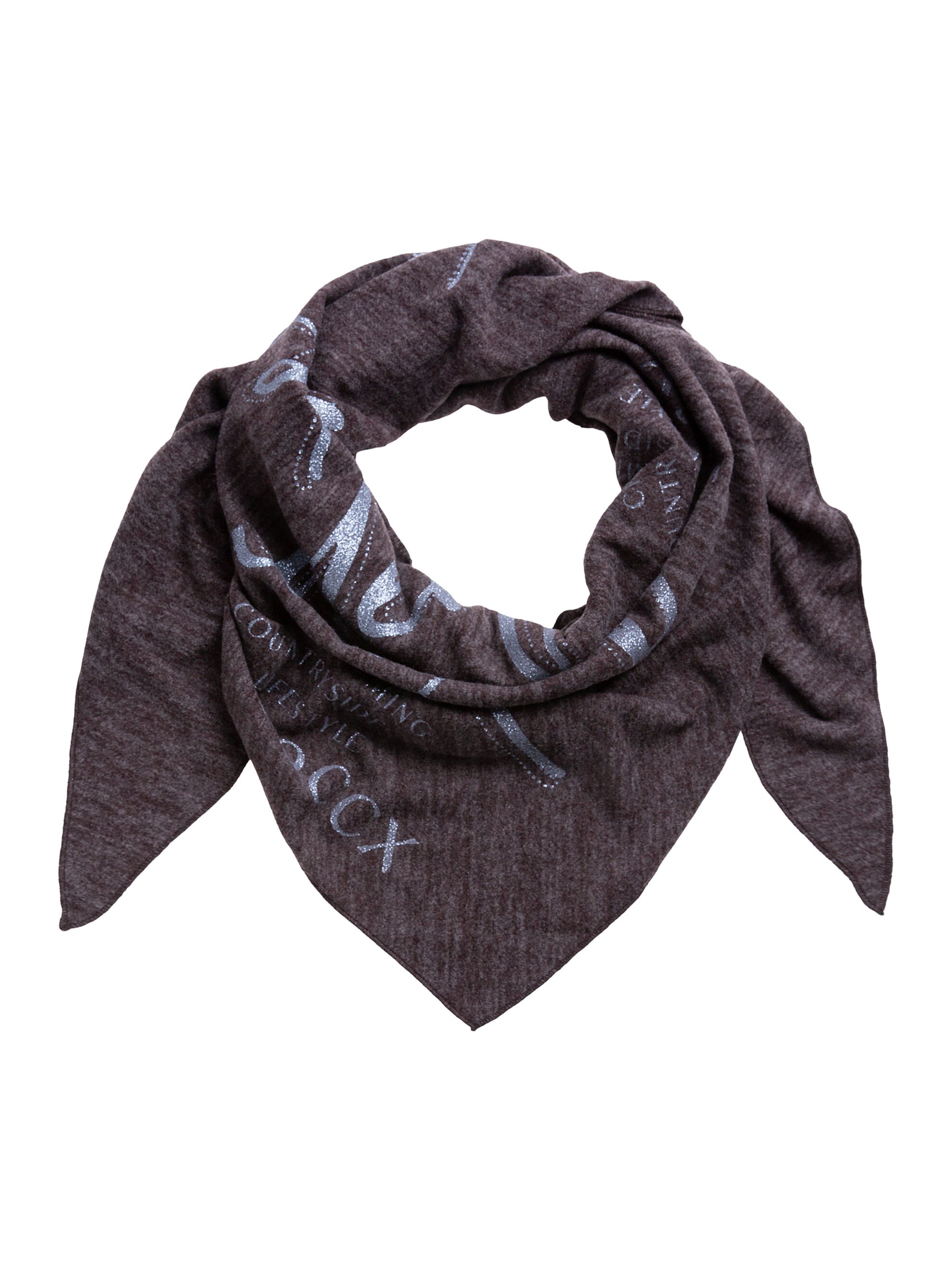 Soccx Dreieckstuch aus Flauschstrick mit Glitter Print in Braun: Vorderseite