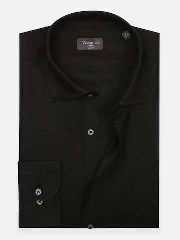 Slim fit Camicia business 'Firenze Essentials Linen Man Shirt Black' di 7Camicie in nero: frontale
