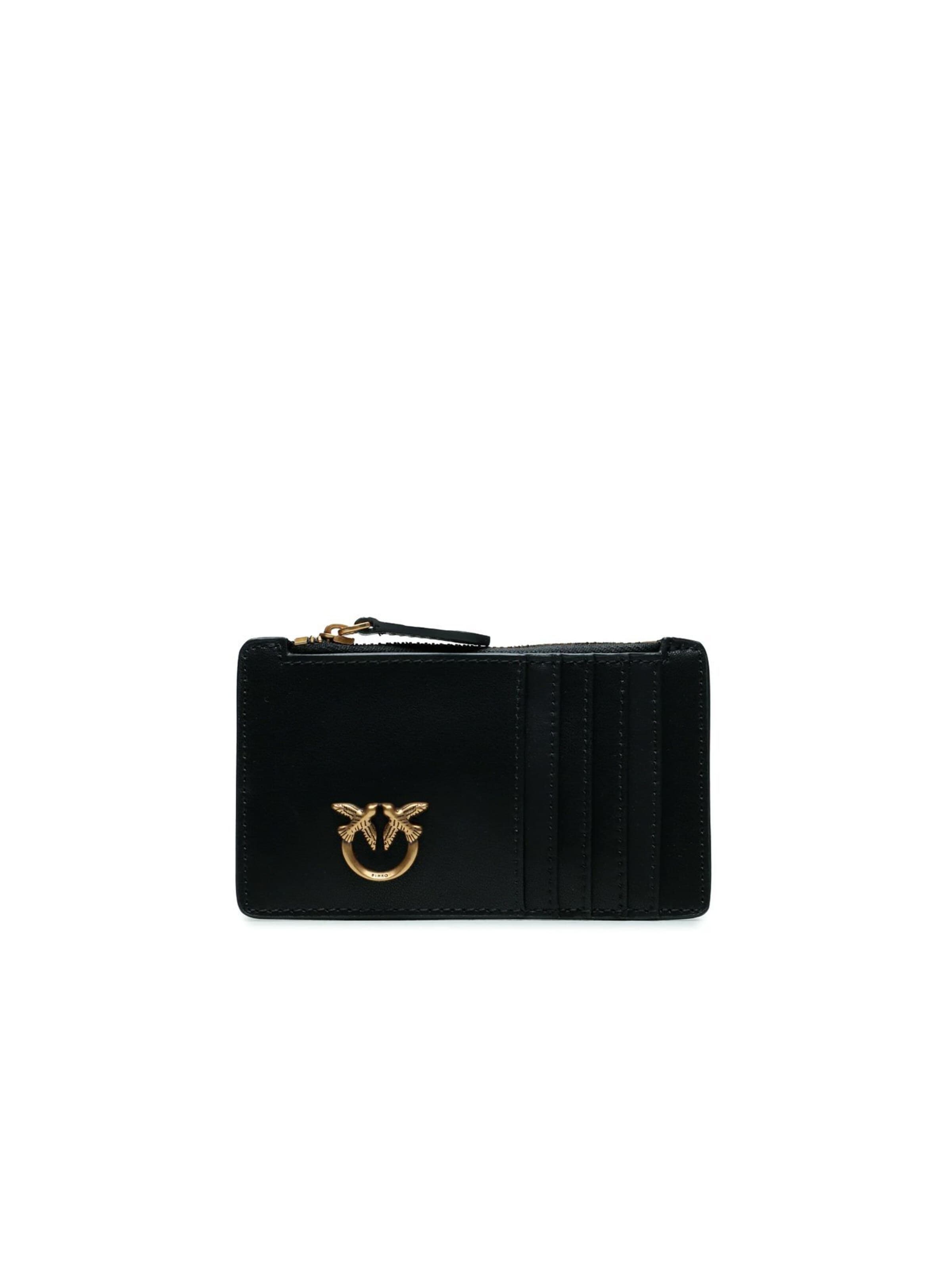 PINKO - Cartera 'Airone Cardholder Vitello Seta' en negro: frente
