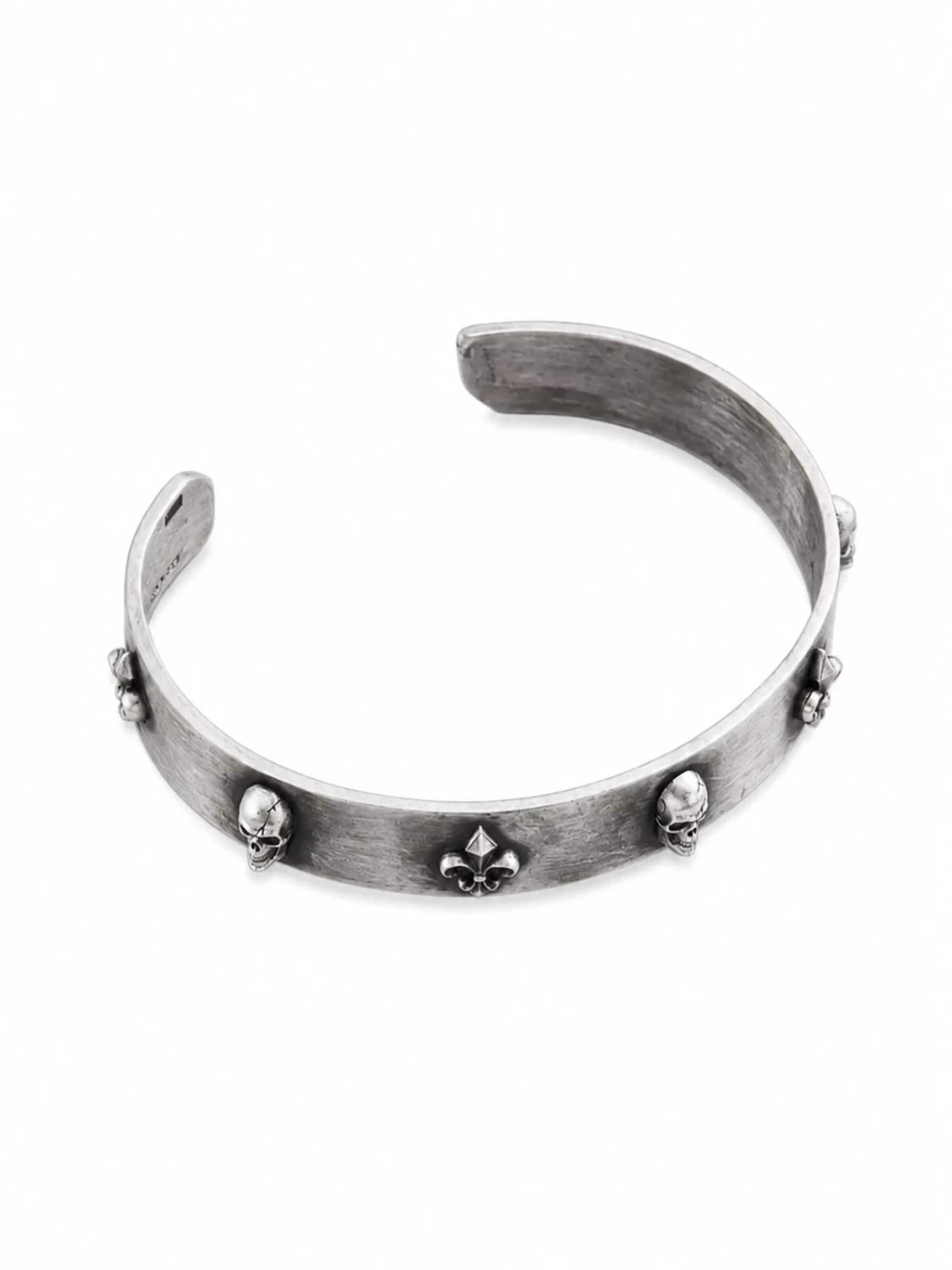 REYTEL - Pulsera 'Fleur De Lis Skull' en plata: frente