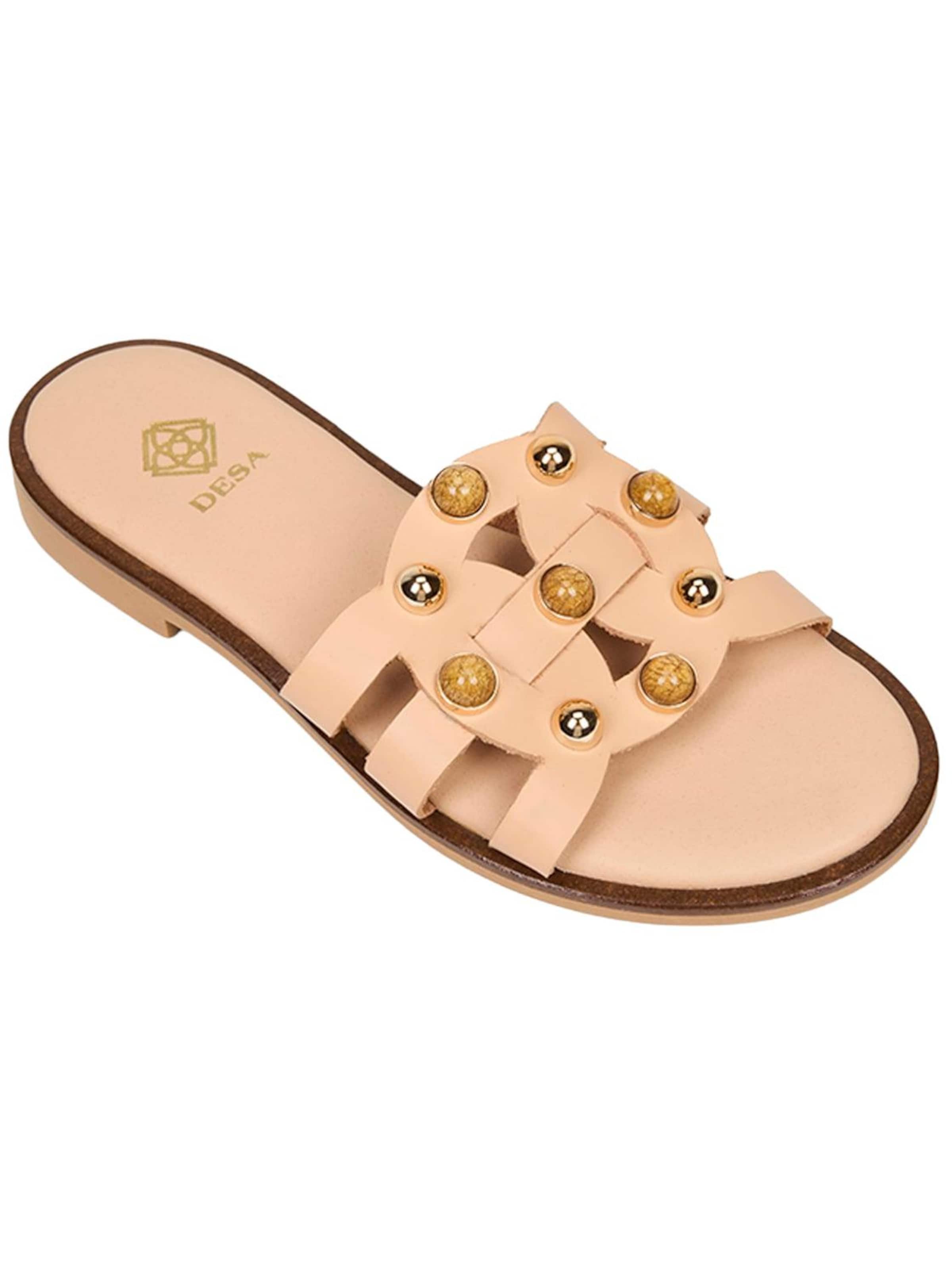 Mule 'DESA Damen-Ledersandalen mit Perlenbesatz' Desa en beige : devant